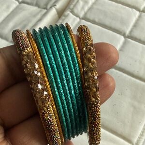 Elegant Gold and Teal Bangle Set